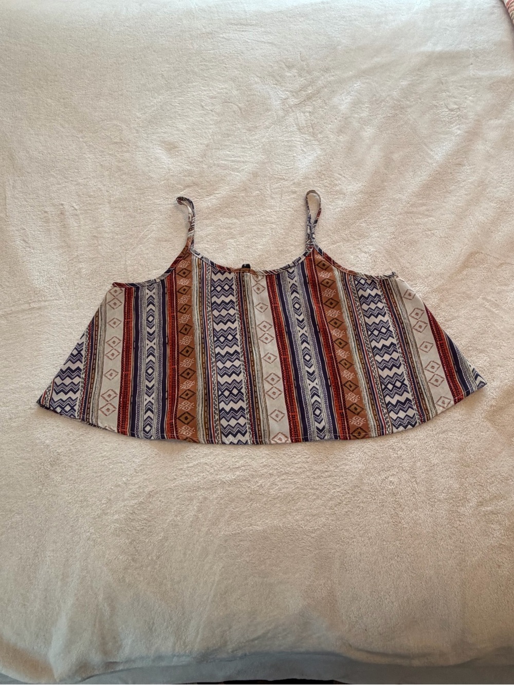 B Jewel Multicolor Striped Tribal Spaghetti Strap Crop Top